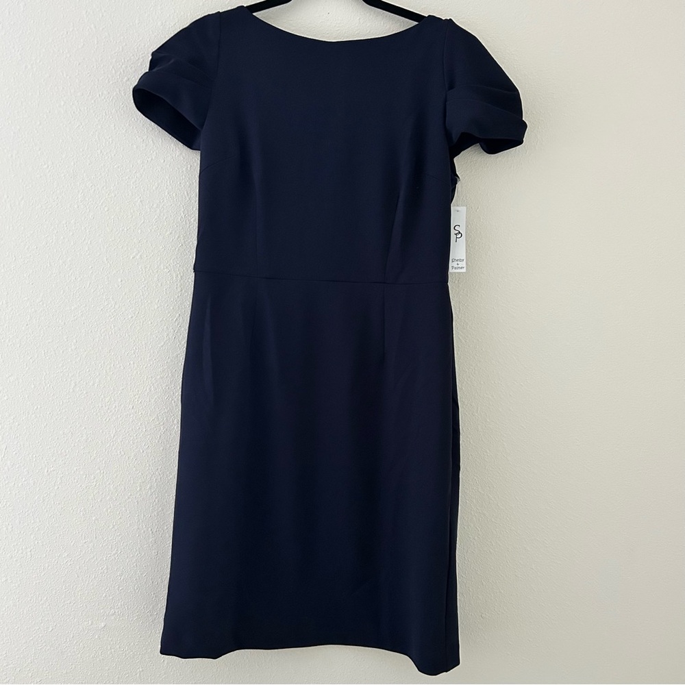 Shelby & Palmer Navy Sheath Dress | Size 10 | Puff Sleeve Midi Workwear